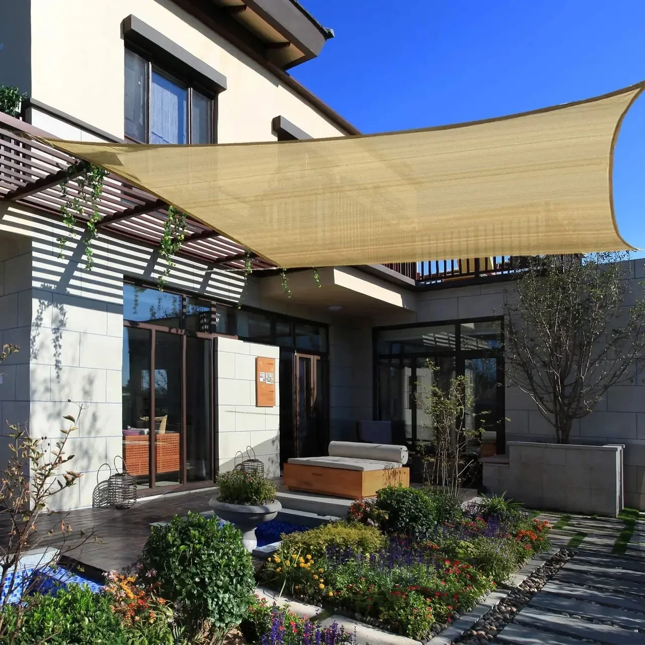 Тент від сонця прямокутник 4х6 м Бежевий - фото 3