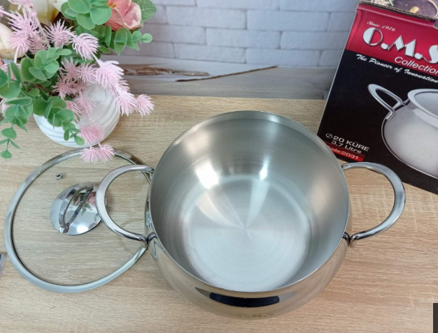 Каструля OMS 2031-13.5 з нержавіючої сталі з кришкою для газу та індукції 13,5 л - фото 5 Каструля OMS 2031-13.5 з нержавіючої сталі з кришкою для газу та індукції 13,5 л - фото 5