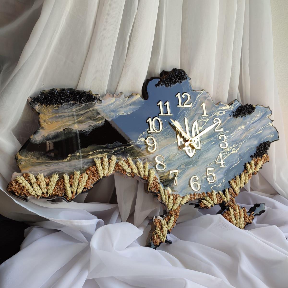 Часы настенные из эпоксидной смолы Карта Украины 150х100 см