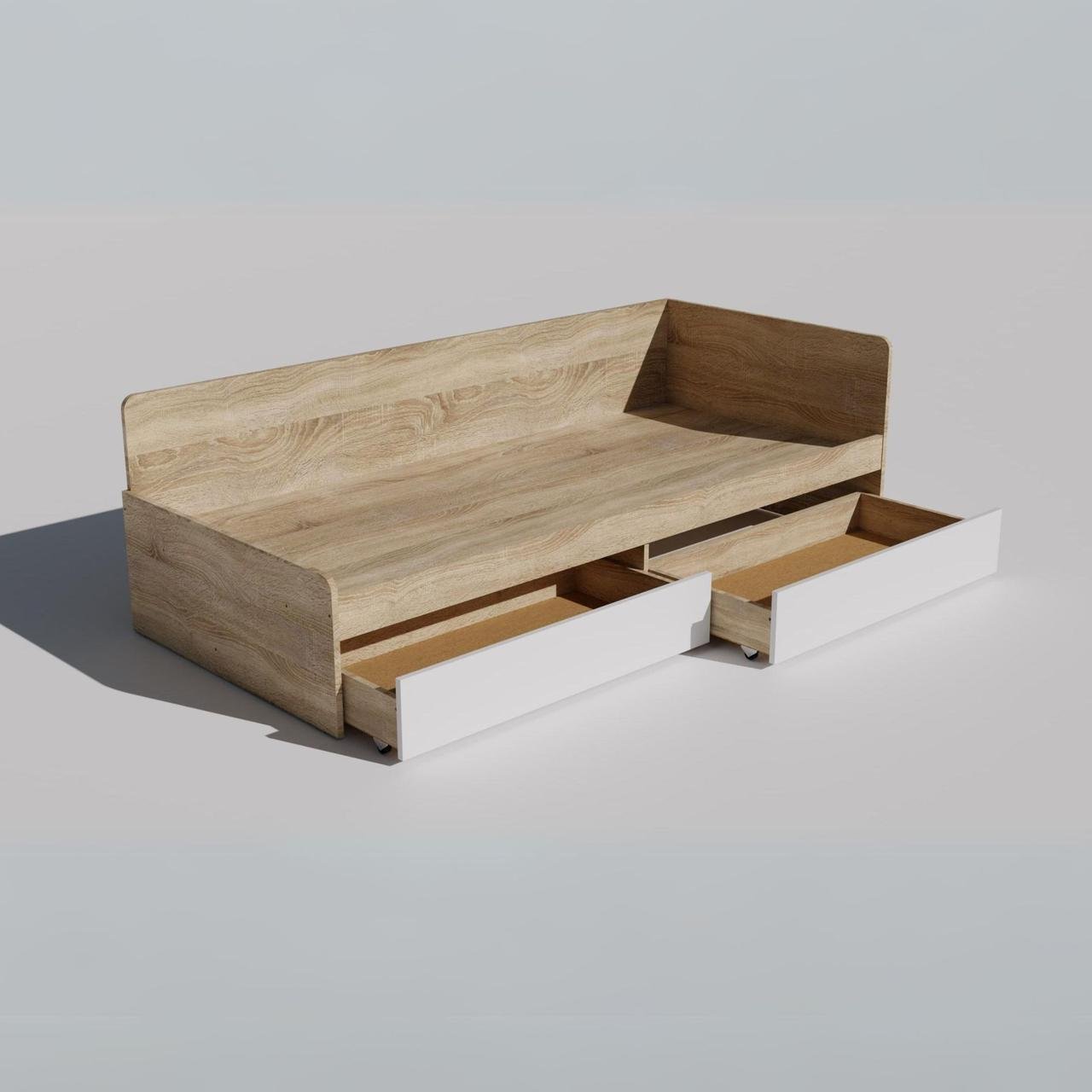 Кровать Эверест Соната-800 сплошной щит с ящиками 80x190 см Дуб сонома/Белый (ЕВ20242) - фото 3