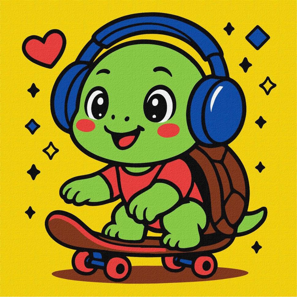 Картина за номерами Ideyka Черепашка на скейті KHO1290 25х25 см (RLT55924)