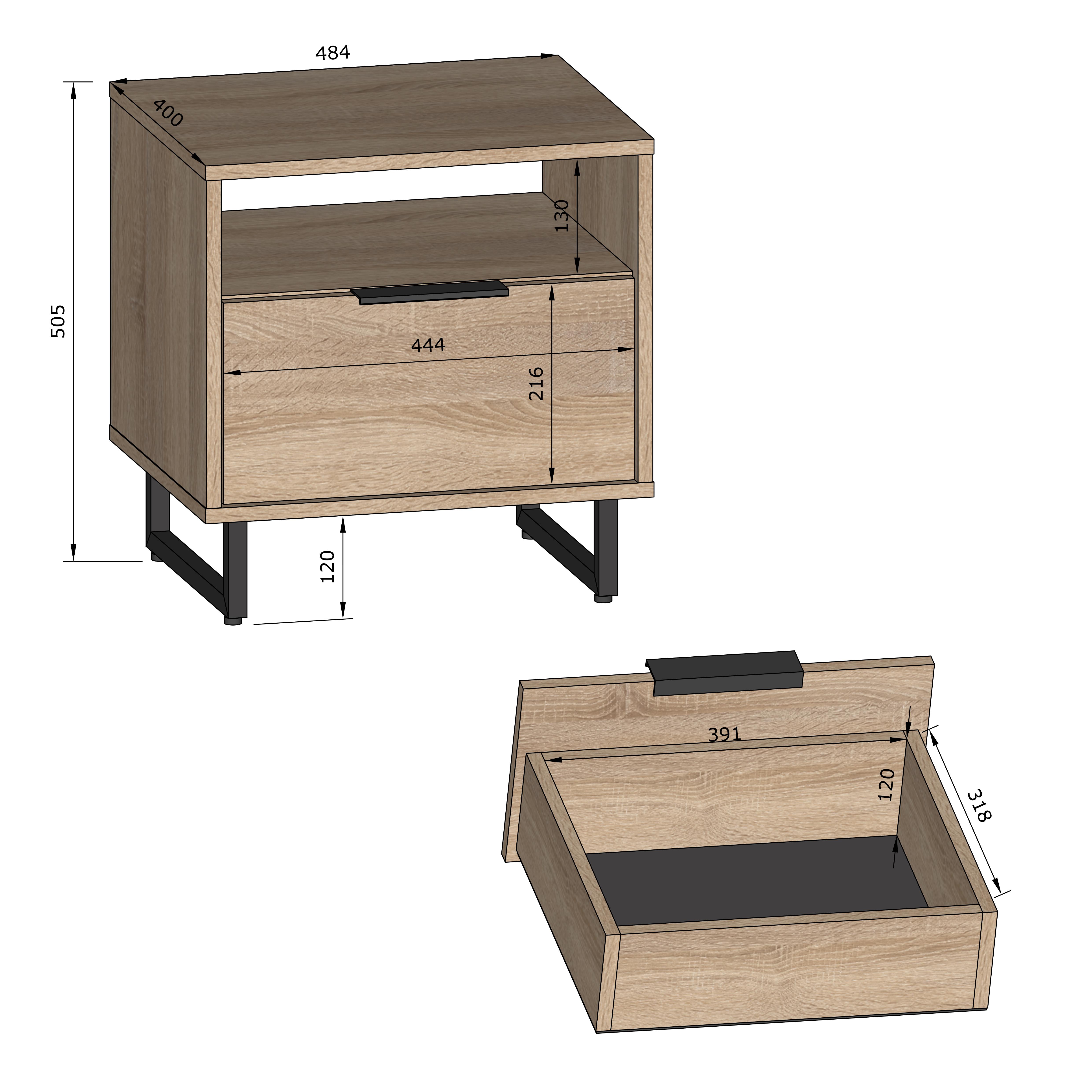 Тумба приліжкова з ящиком та полицею 483x505x400 Дуб аппалачі (mf-11-ap) - фото 2 Тумба приліжкова з ящиком та полицею 483x505x400 Дуб аппалачі (mf-11-ap) - фото 2