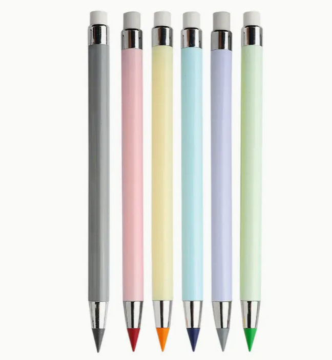 Олівці з гумкою кольорові багаторазові пластикови корпус з викручуваним грифелем 12 мм 6 шт. (2106)