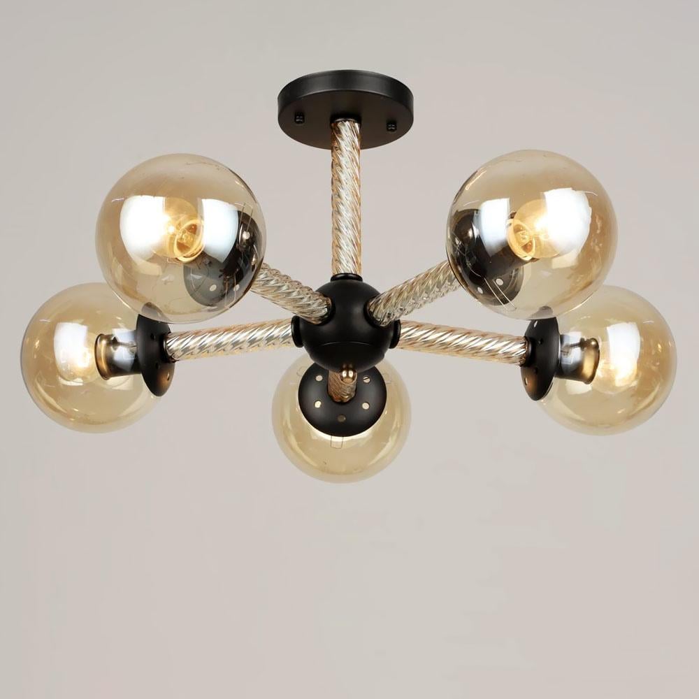 Люстра молекула потолочная Light House SRS-20330/5 BK/FGD янтарные плафоны Черный/Золотой