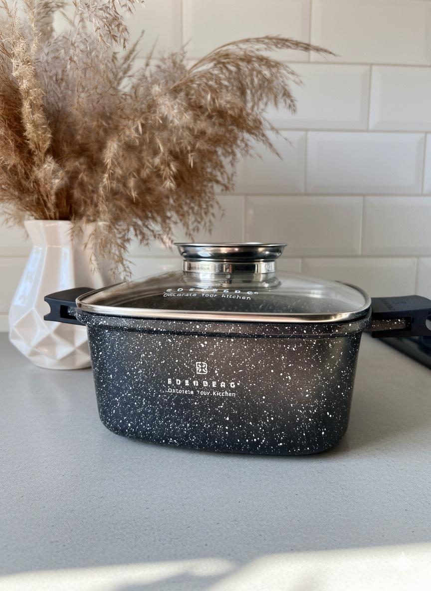 Каструля-казан Edenberg квадратна з мармуровий покриттям для індукції та духовки 3,7 л 22 см (EB-8112)