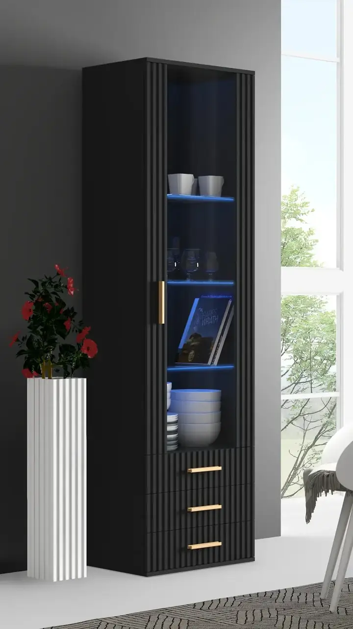 Витрина для кабинета Artos Design Verona 1W3S с ламинированной ДСП/ламинированной МДФ 600х410х2100 мм Черный (49273)