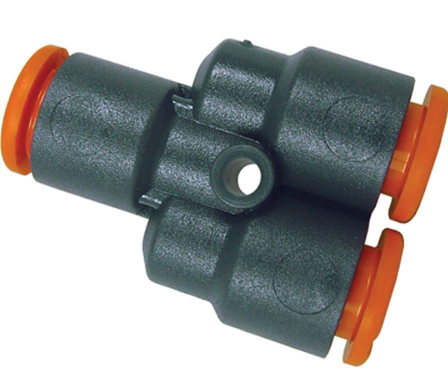 Фитинг пневматический быстросъемный тройник Y-типа спасатель армированный пластик push-in трубки Ø 6/6/4 мм (PF00600604)