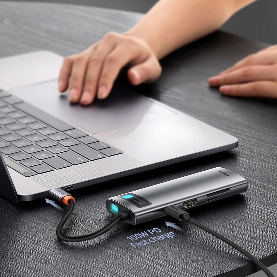 USB хаб BASEUS Metal Gleam Series 7in1 Multifunctional Type-C HUB Docking Station Gray (WKWG020113)) - фото 6 USB хаб BASEUS Metal Gleam Series 7in1 Multifunctional Type-C HUB Docking Station Gray (WKWG020113)) - фото 6