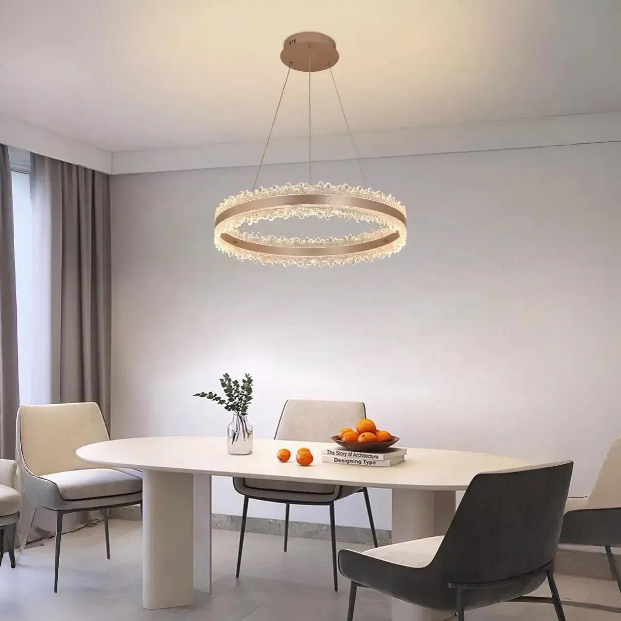 Люстра підвісна світлодіодна Interees V QQD9401 58W з акриловим плафоном 3000-6400К з пультом Золотий (00000140958)