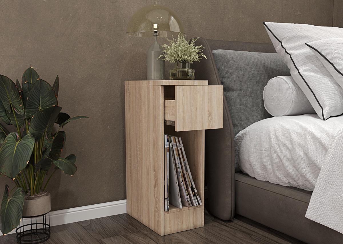 Тумба прикроватная узкая с ящиком 60х20 см прикроватная тумба в спальню Дуб сонома (Т-113) Тумба прикроватная узкая с ящиком 60х20 см прикроватная тумба в спальню Дуб сонома (Т-113)