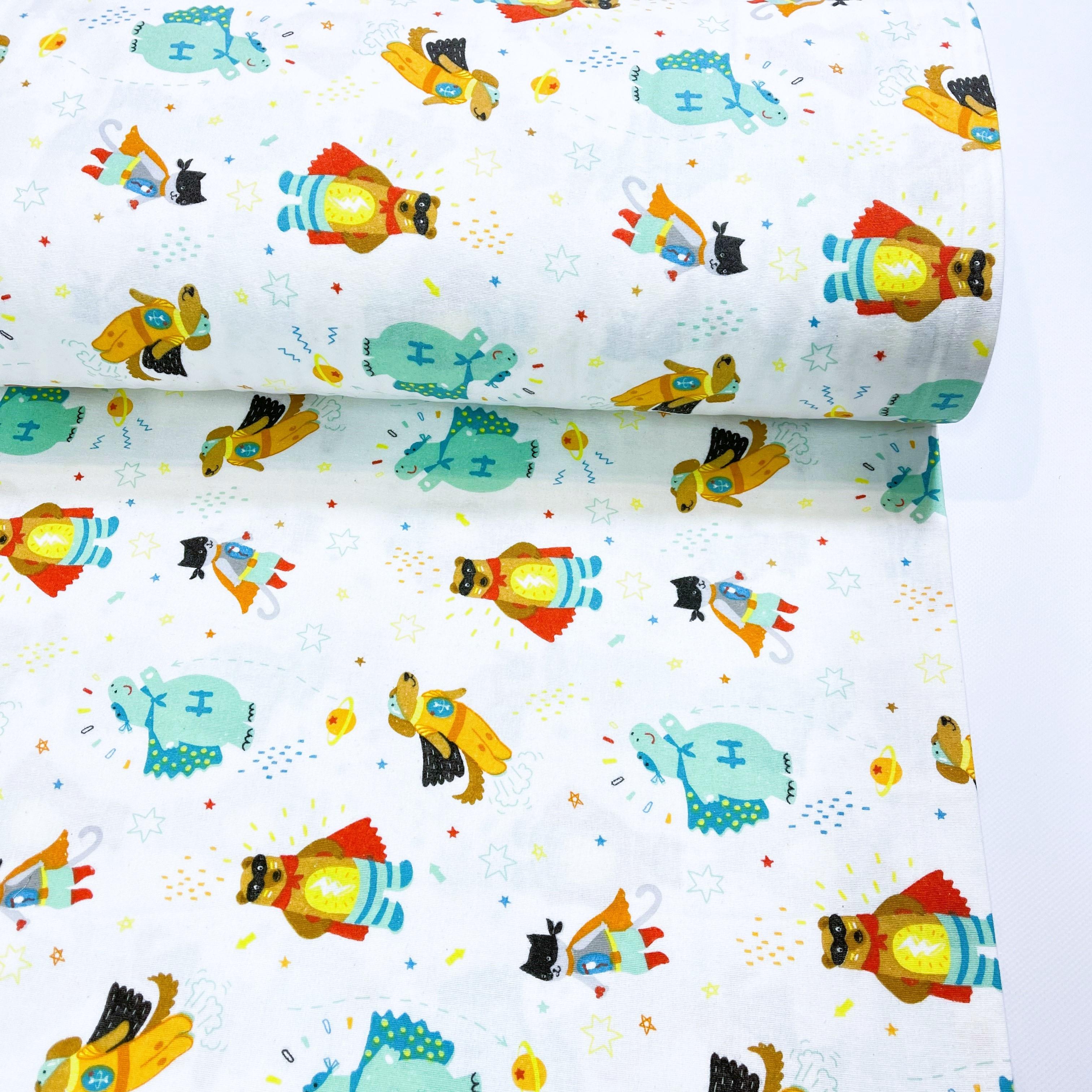 Ткань для постельного белья фланель зверушки супергерои 240 см (12/22452/1)