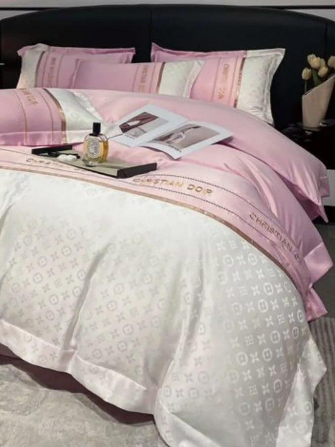 Комплект постельного белья сатиновый евро 200х220 см Розовый (П4К-dior001-54)
