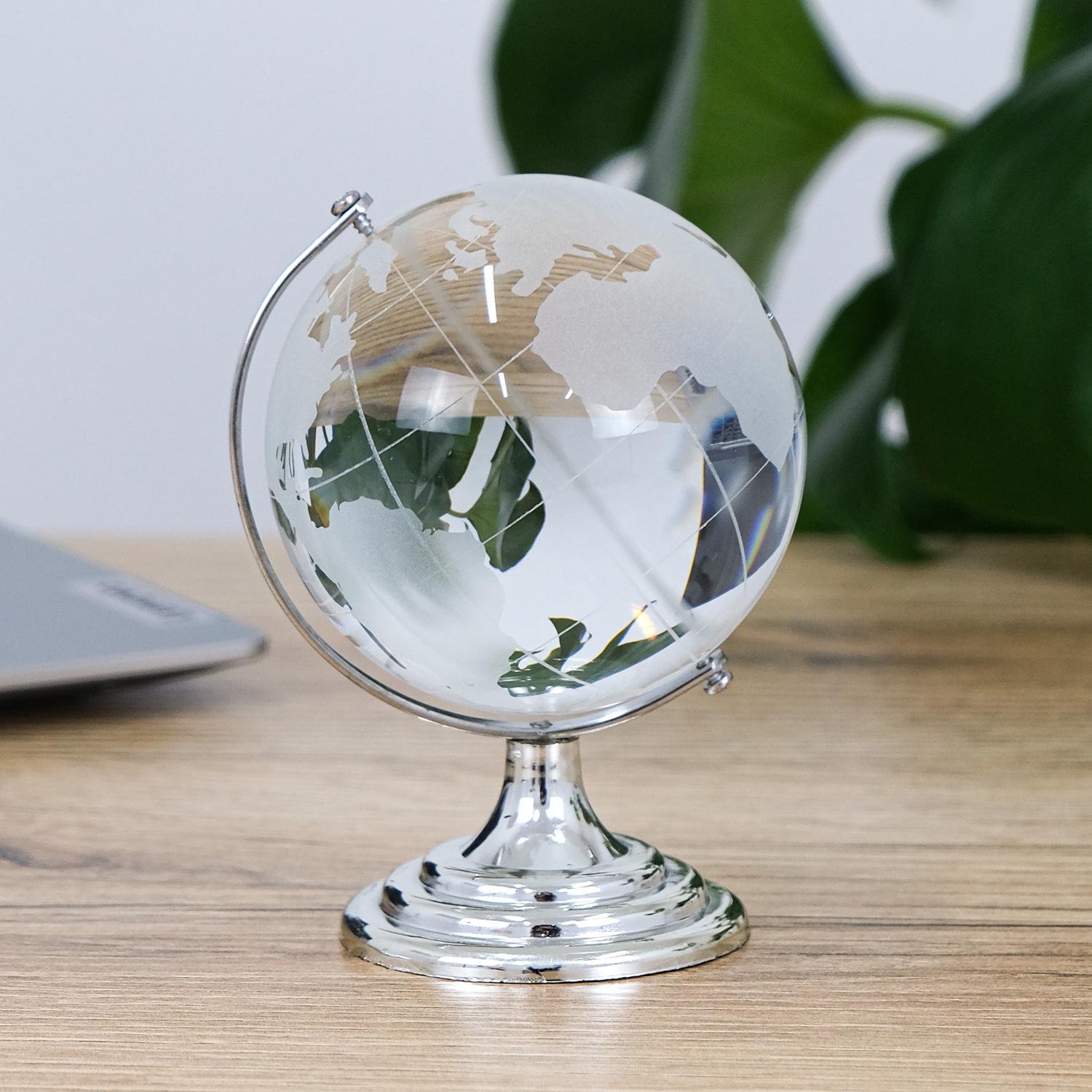 Декоративний глобус із кришталю на металевій підставці 13,5х8,5 см Срібний (MH-SJ046-2-8D)