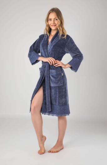 Халат женский Nusa 18191 хлопок/бамбук L/XL Синий