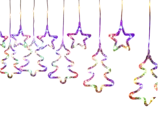 Гірлянда-штора Зірки та ялинки розмір 3х0,9 м 10 фігур Різнокольоровий