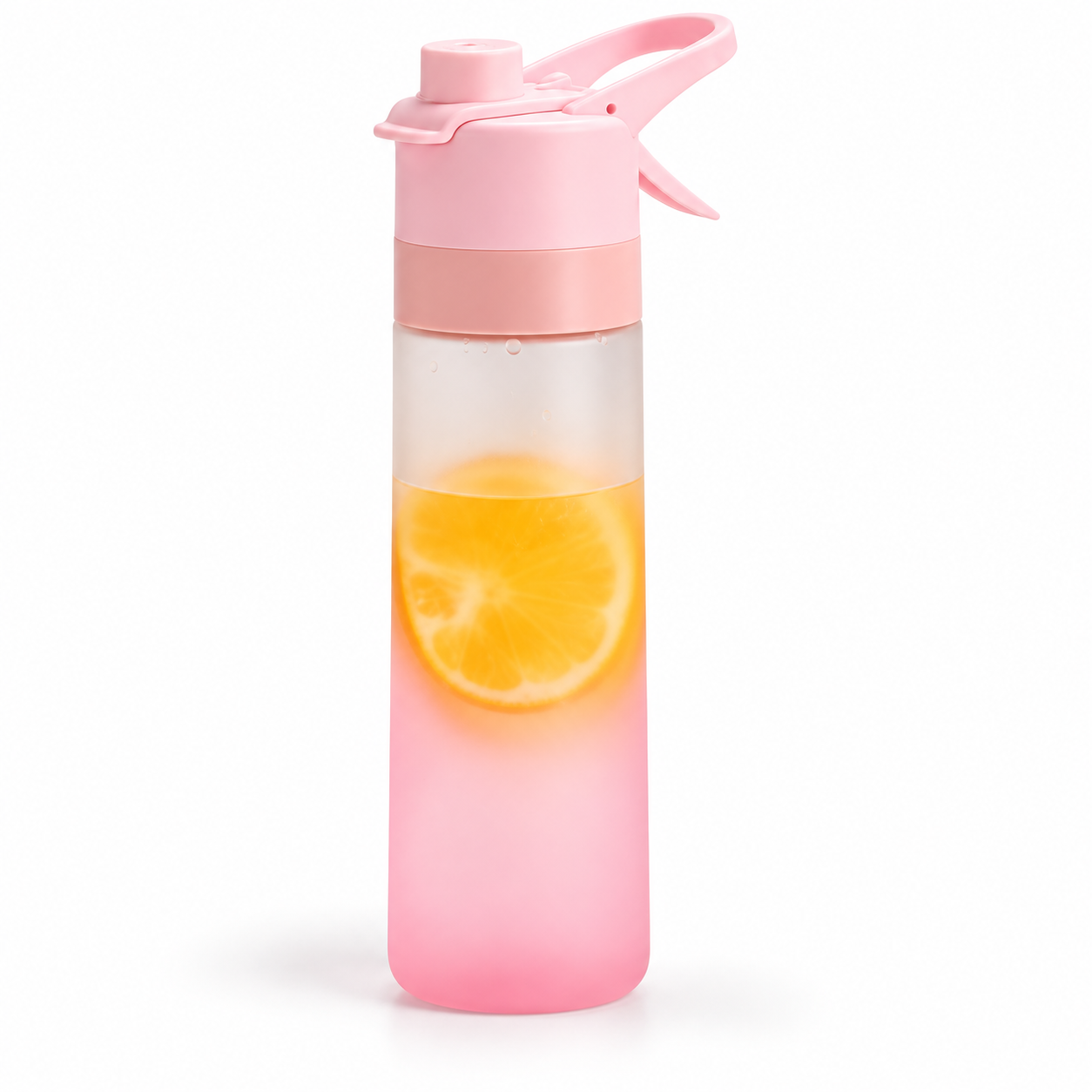 Пляшка спортивна для води з розпилювачем 2в1 Gradient Mist з ручкою 650 мл Рожевий матовий (3194356781)