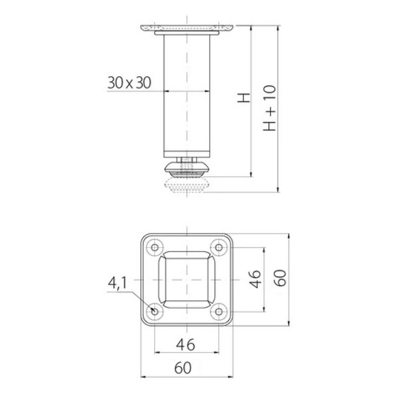 Ножка квадратная GTV h-100 мм 30х30 мм Хром (NM-SQA100-01) - фото 2