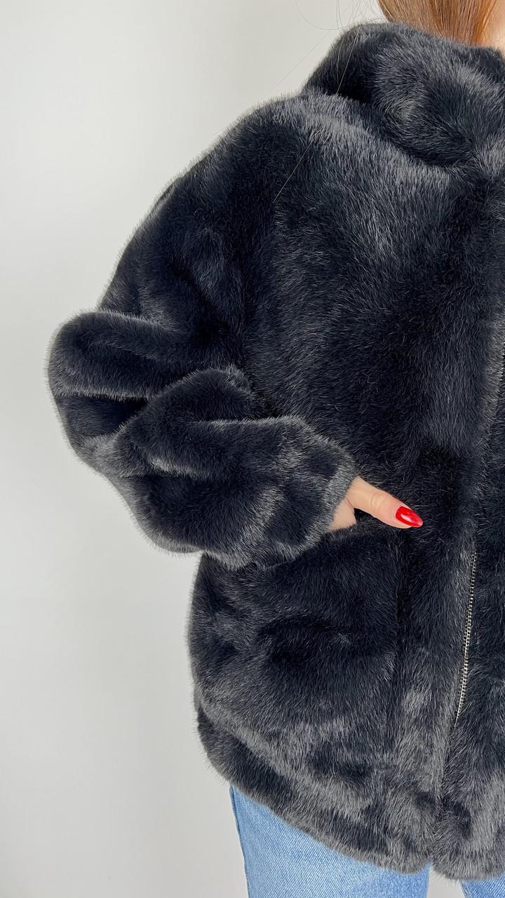 Шуба женская из эко-меха 005-1-01 M Черный - фото 9