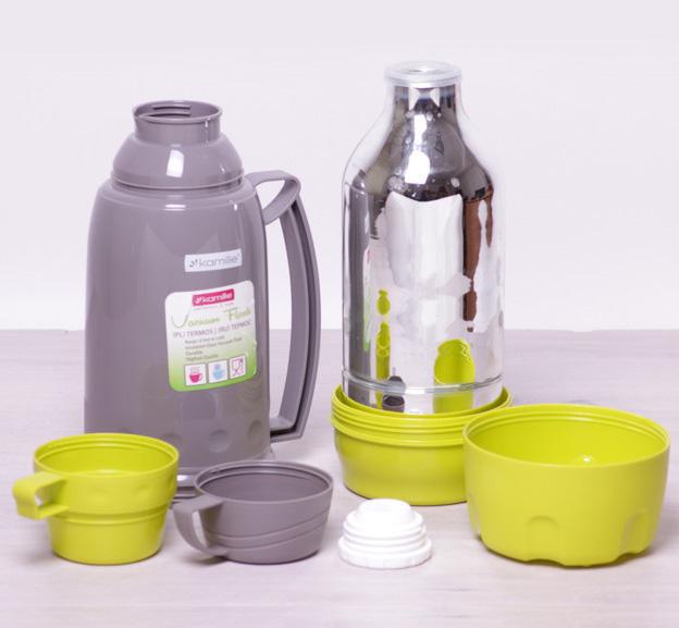 Термос Kamille Glass Pleasure дзеркальна колба та 2 чашки 1800 мл