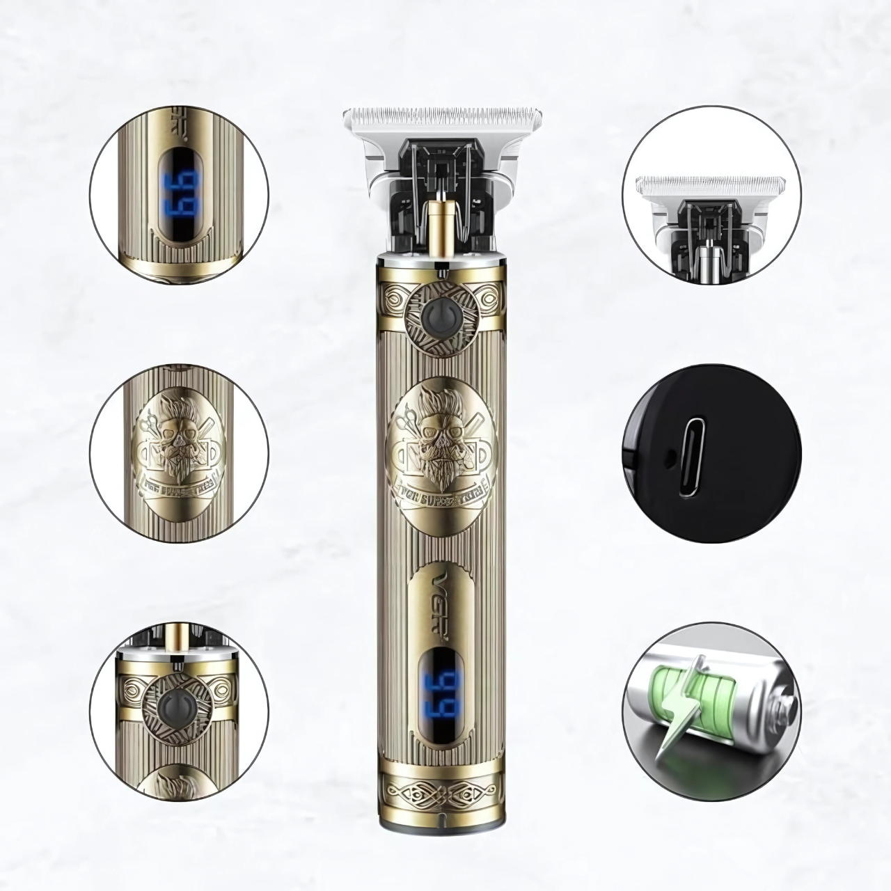 Тример для волосся VGR Professional Hair акумуляторний з LED дисплеєм 2000 mAh USB Золотистий (4693226631) - фото 4 Тример для волосся VGR Professional Hair акумуляторний з LED дисплеєм 2000 mAh USB Золотистий (4693226631) - фото 4