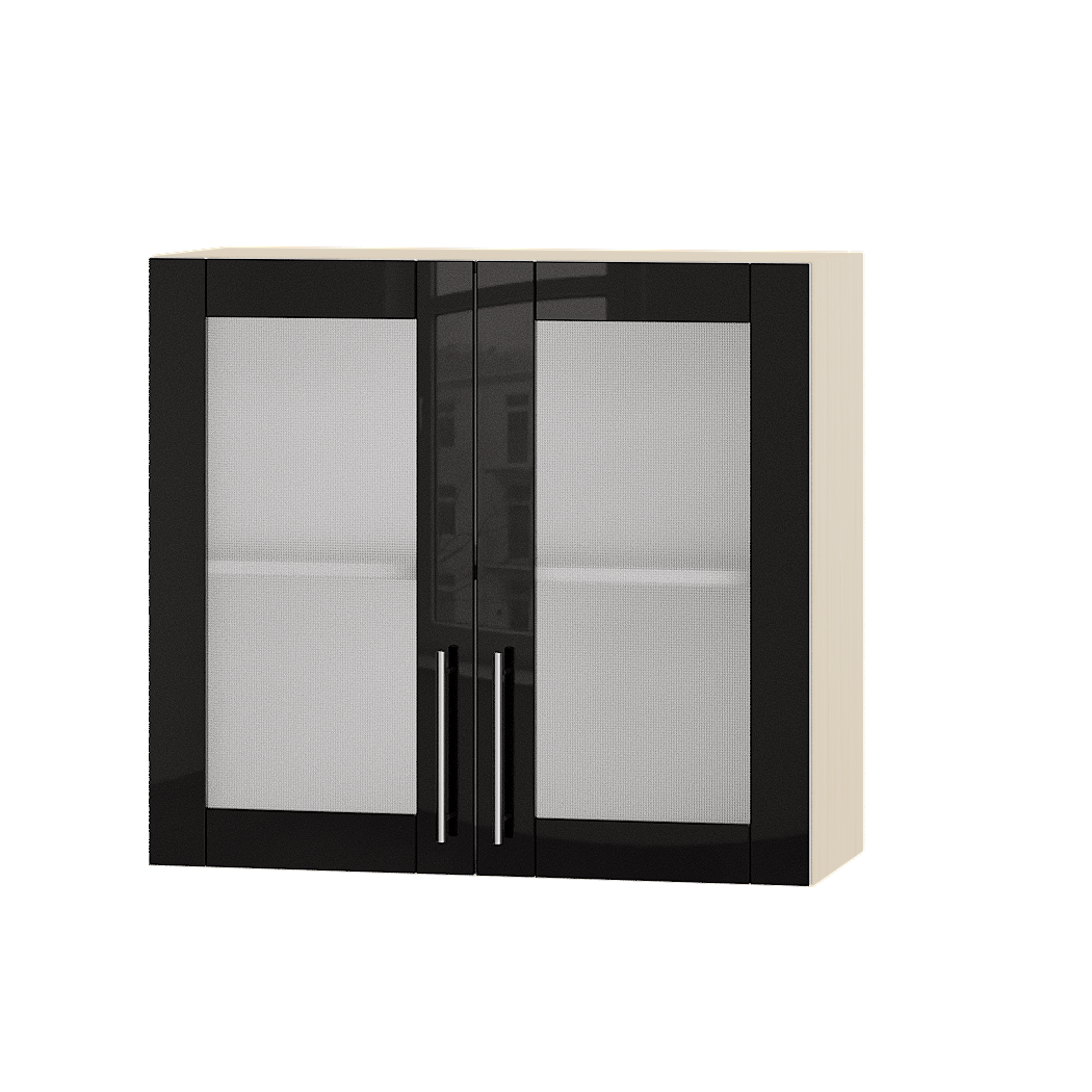 Шкаф верхний Эверест Акрил модуль Верх витрина ВВ10-800 80х30х72 см Черный глянец/Дуб Молочный (04525)