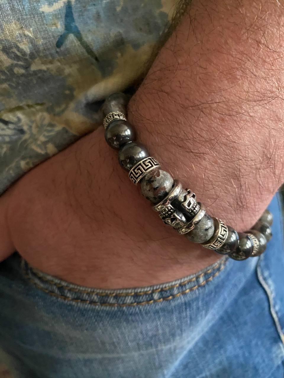 Браслет LITAURS из натуральных камней лабрадорит/гематит с металлическими вставками L 18-21 см (241212-1) - фото 2