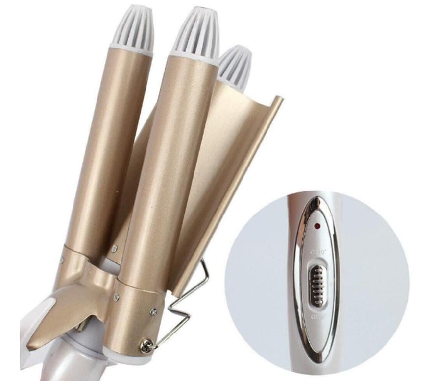 Плойка щипці для волосся потрійна хвиляста Geemy Gm-1988 три хвилі 3 хвилі Золотисто-білий (311) - фото 3 Плойка щипці для волосся потрійна хвиляста Geemy Gm-1988 три хвилі 3 хвилі Золотисто-білий (311) - фото 3