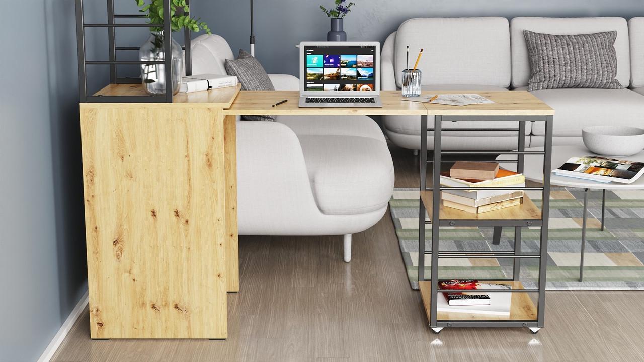 Стіл-тумба трансформер Ferrum-decor Смарт 3/1 з етажеркою метал/ДСП 16 мм 1430x1450x500 мм Чорний/Дуб Артизан (FRD-105114) - фото 3 Стіл-тумба трансформер Ferrum-decor Смарт 3/1 з етажеркою метал/ДСП 16 мм 1430x1450x500 мм Чорний/Дуб Артизан (FRD-105114) - фото 3