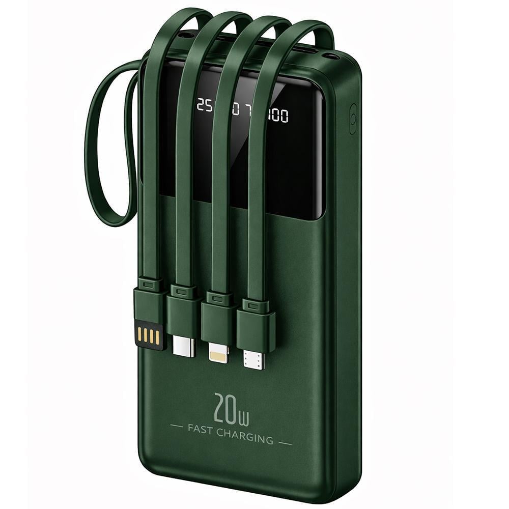 Повербанк Thatti wxj-021 со встроенными кабелями Type-C/lightning/micro-USB 30000 mAh 20W Зеленый (d57c1684)