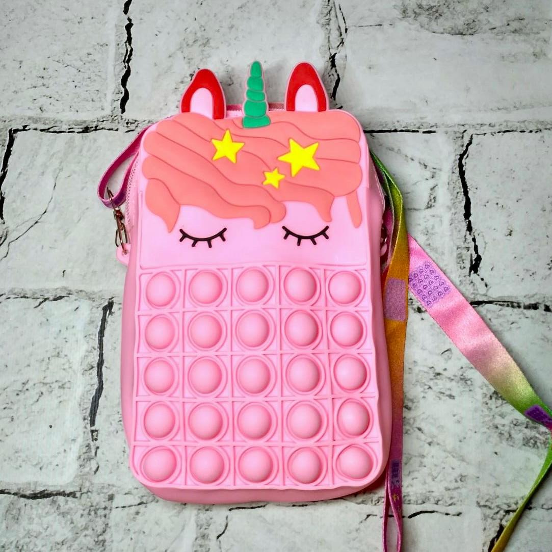 Сумка детская Поп Ит Единорог силиконовая с ремешком Розовый (BG-109-1)
