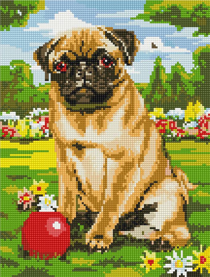 Алмазная мозаика Никитошка Мопс и мяч 30x40 см (EJ460)