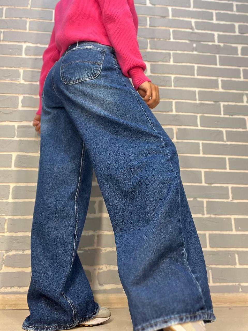 Джинсы женские ITS Basic 4113 палаццо широкие от бедра свободный крой р. 36 Синий (2887) - фото 9
