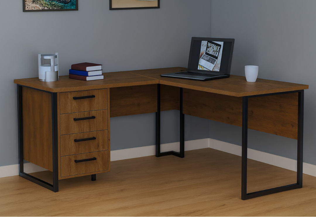 Стол угловой офисный Tobi Sho LOFT Volcano СУЛВ/2-1 с 4 ящиками столешница 18 мм 1600х1400х750 Фаервуд