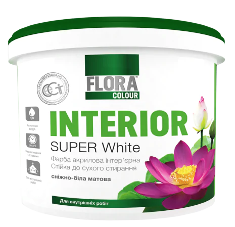 Краска акриловая FLORA Colour Super White INTERIOR 1,4 кг Белый (dc817) - фото 1