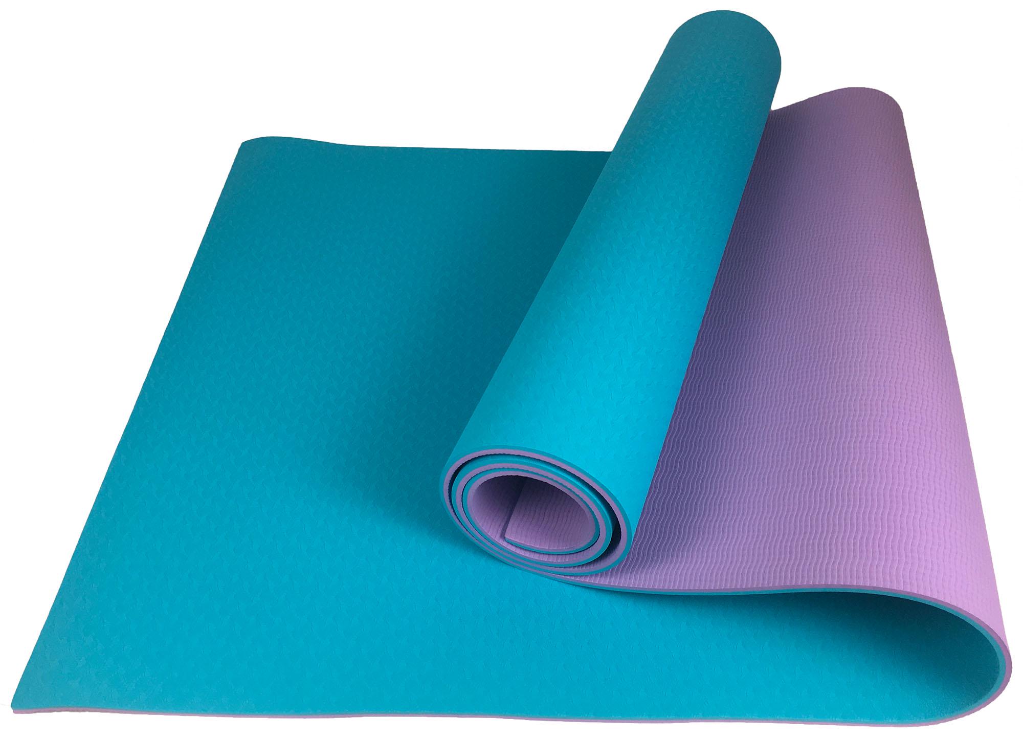 Коврик для йоги EasyFit TPE+TC двухслойный 183х61 см Мятный/Фиолетовый (EF-TP6MV)