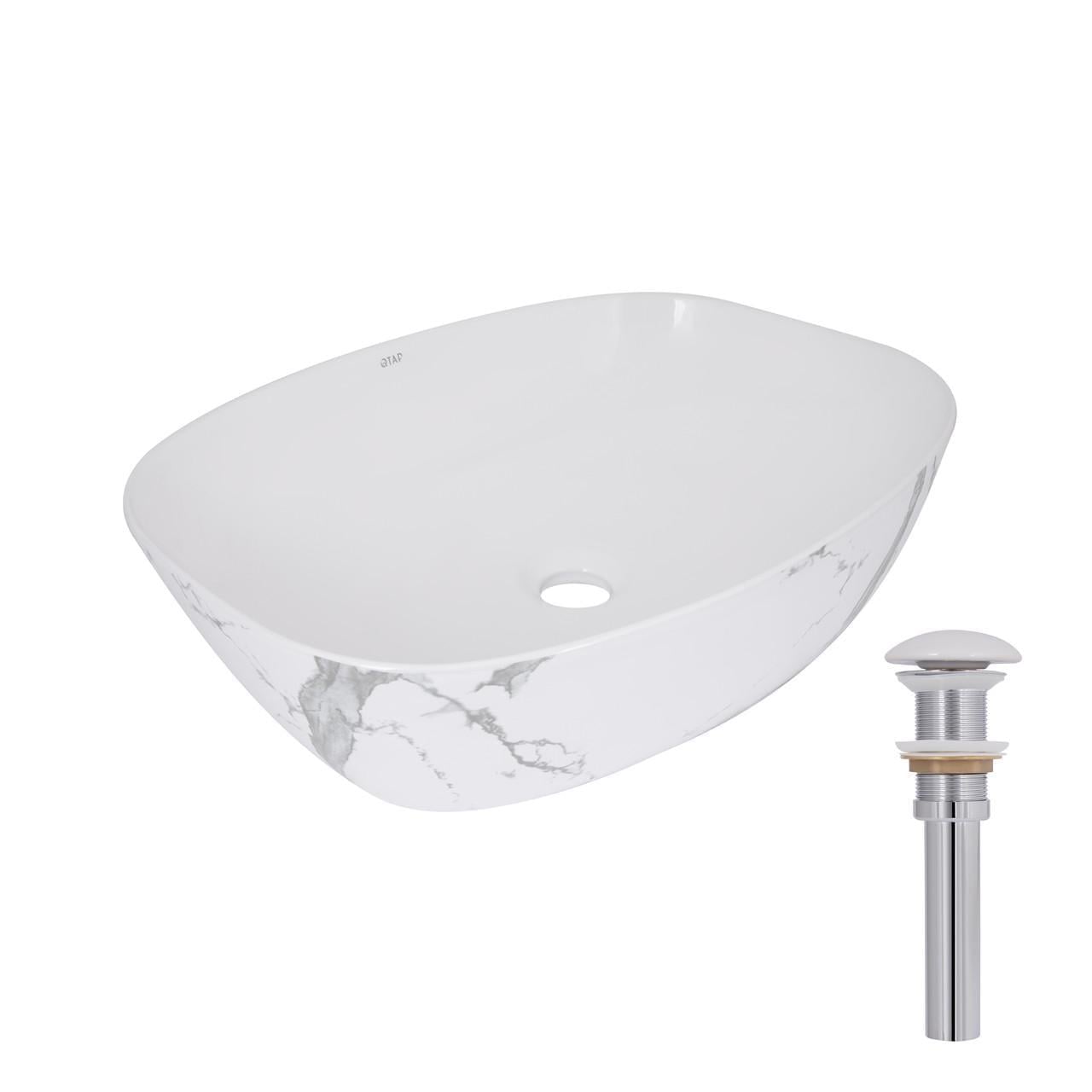 Раковина накладная Qtap Cardinal 500х380х140 мм прямоугольная с донным клапаном Marble (QTCAR188MR49826)
