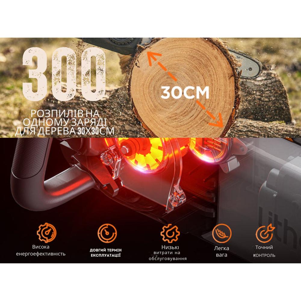 Электропила аккумуляторная с 2 УБМ Litheli 30,5 см 7,5 м/с бак 150 мл 20000 mAh White (U20CS00-0U220) - фото 5 Электропила аккумуляторная с 2 УБМ Litheli 30,5 см 7,5 м/с бак 150 мл 20000 mAh White (U20CS00-0U220) - фото 5