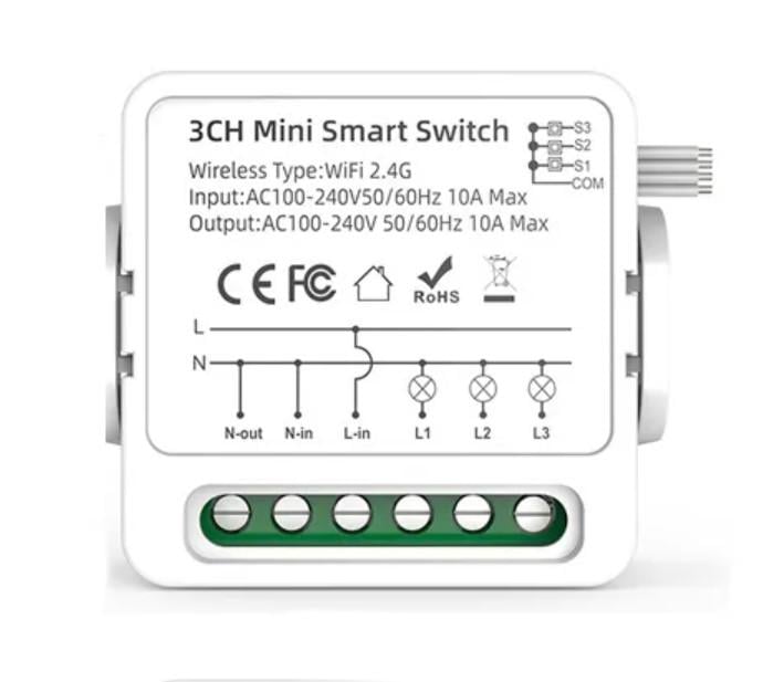 Реле Wi-Fi 3-канальное Tuya Smart Switch 3ch 10А