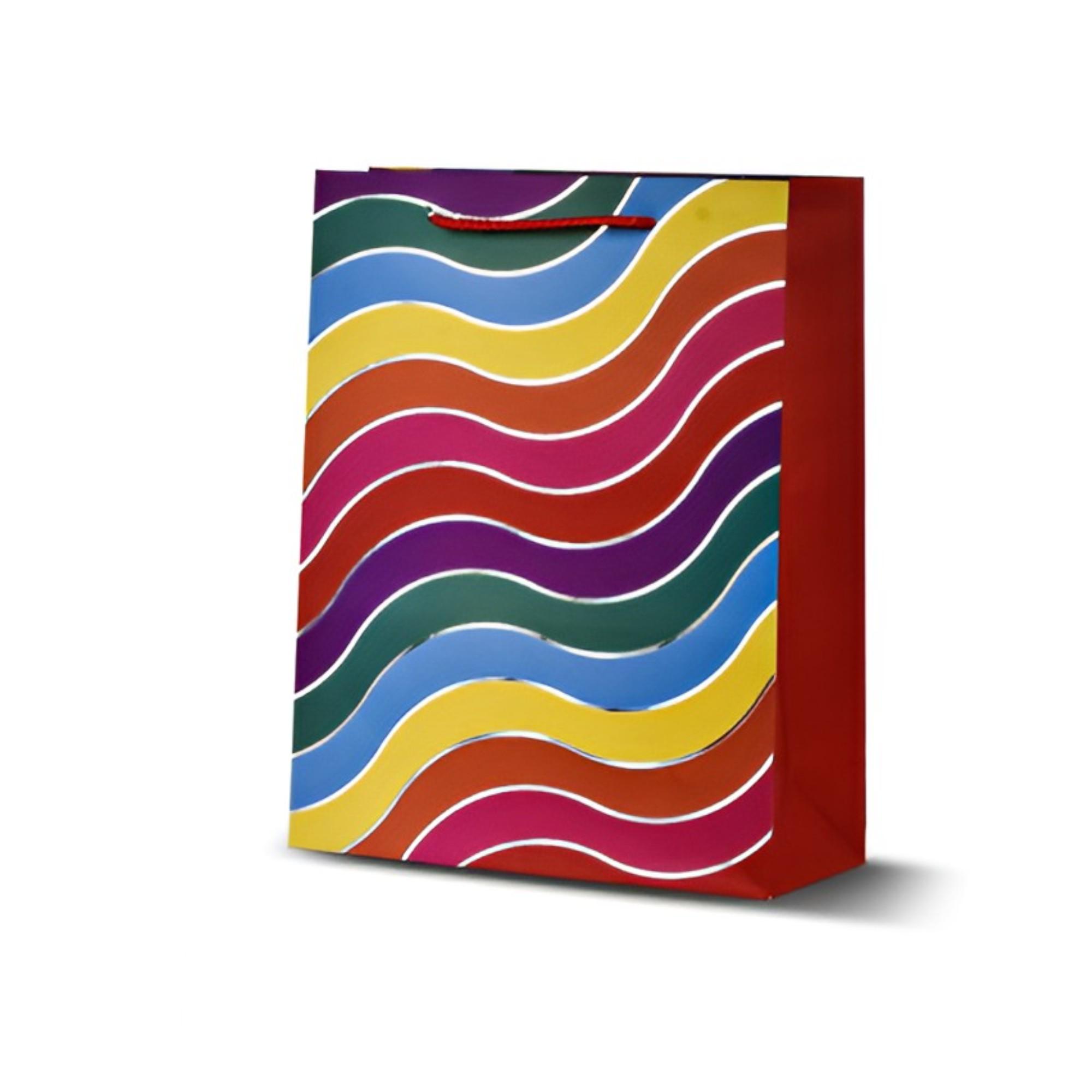 Подарочный пакет Stenson Stripes с ручками принт в яркую полоску 26х32х10 см Красный (R33066-M)