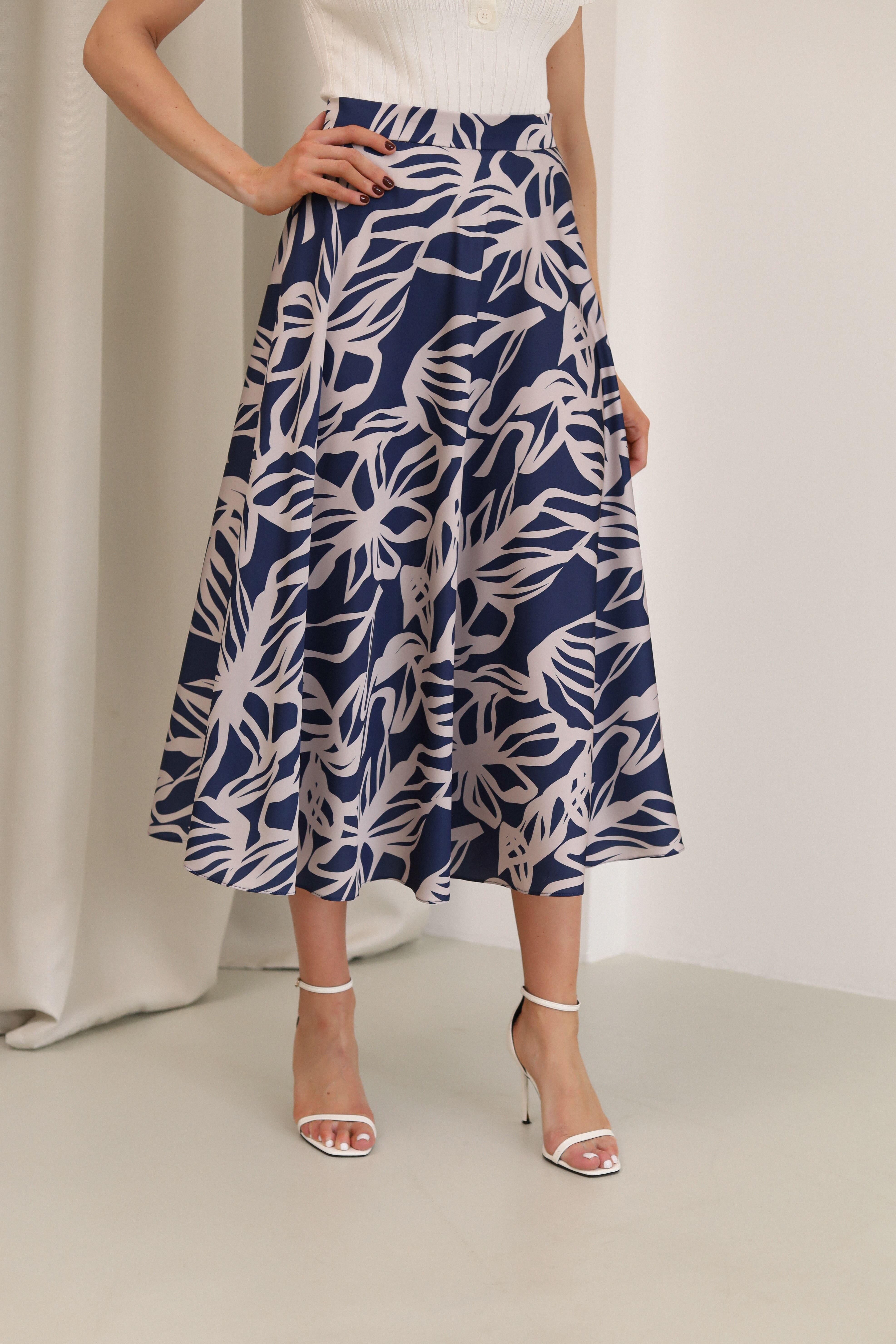 Спідниця-кльош міді Дика Спідниця з принтом XXL Синій (6005) - фото 3 Спідниця-кльош міді Дика Спідниця з принтом XXL Синій (6005) - фото 3