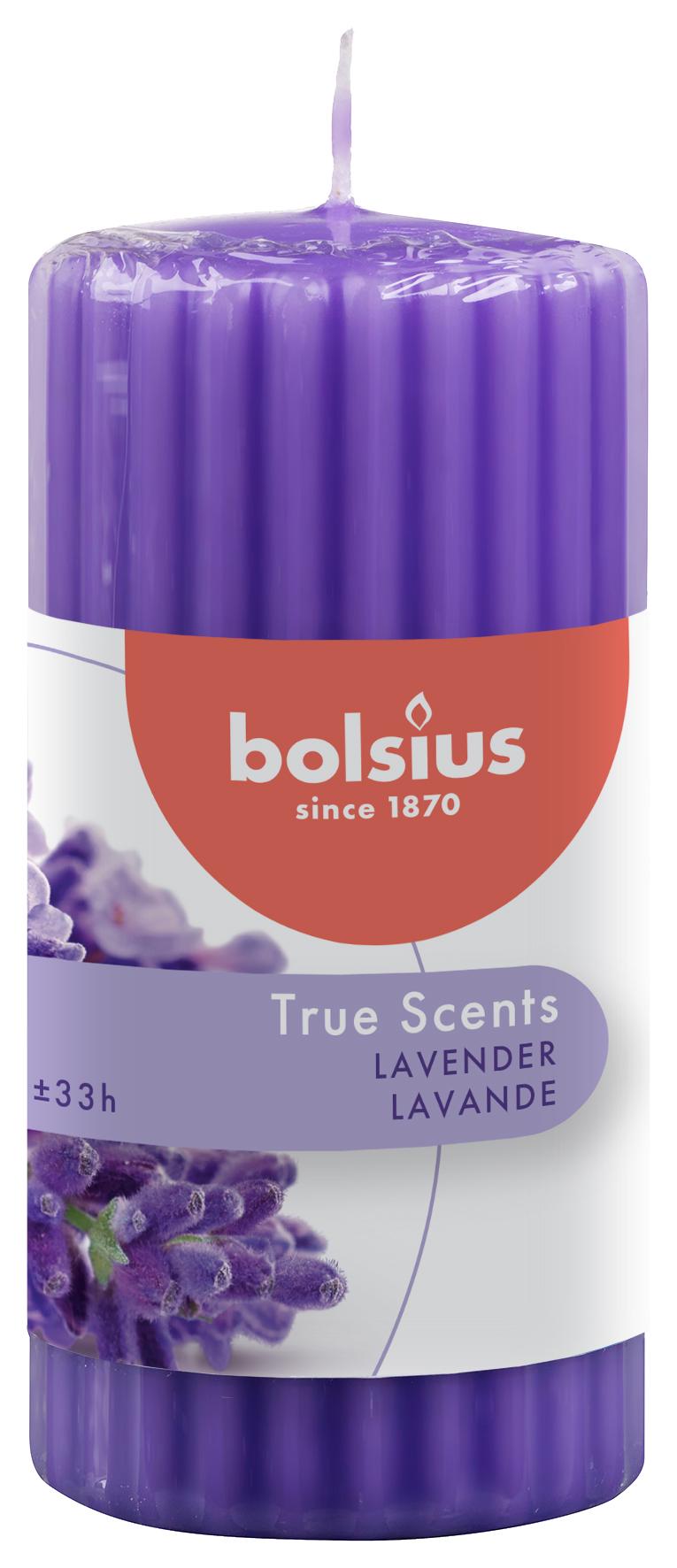 Свеча ароматическая Bolsius True Scents Lawenda столбик ребристая 120х58 мм (BOL-266777)