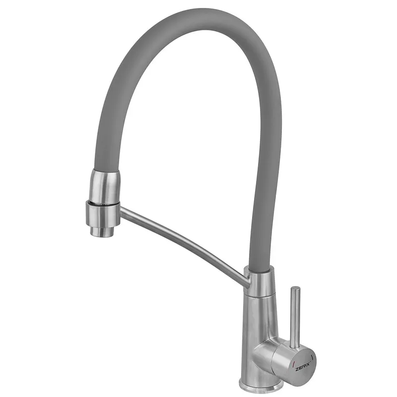 Смеситель для кухни Zerix FUL-017 SUS304 с силиконовым изливом Refl Grey (ZX5993) Смеситель для кухни Zerix FUL-017 SUS304 с силиконовым изливом Refl Grey (ZX5993)