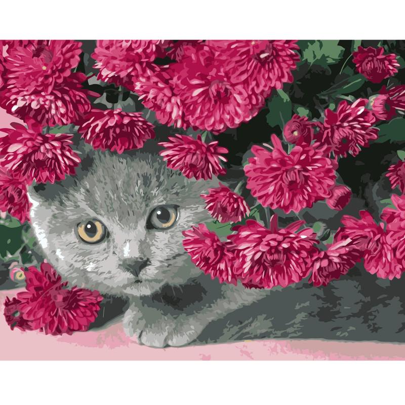 Картина по номерам VA-0586 Кот в цветах р. 40x50 см