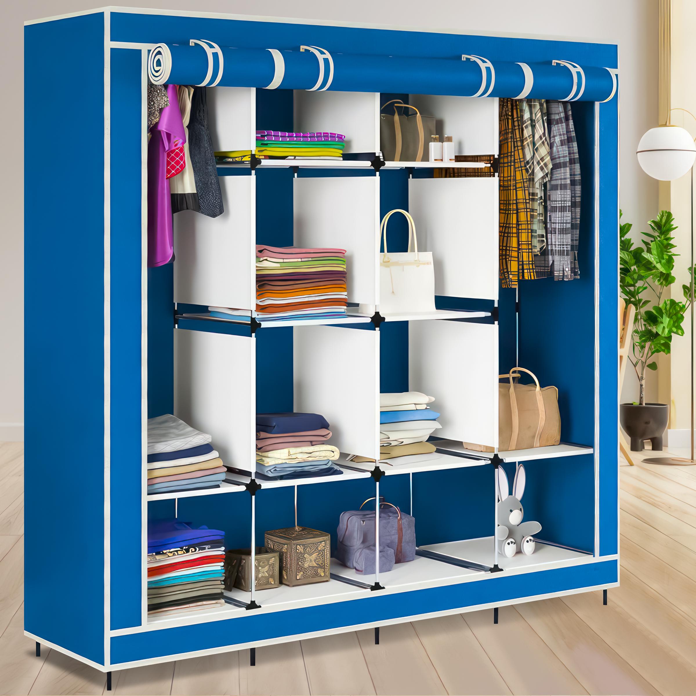 Шафа для одягу універсальна Storage Wardrobe 28170 каркасна складна на 4 секції Синій (N-1)