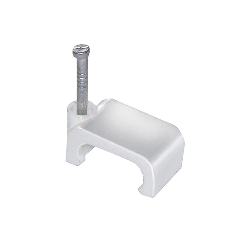 Скоба крепежная УЕК 8 мм плоская с гвоздем пластик 100 шт. Белый (USK21-08-100)