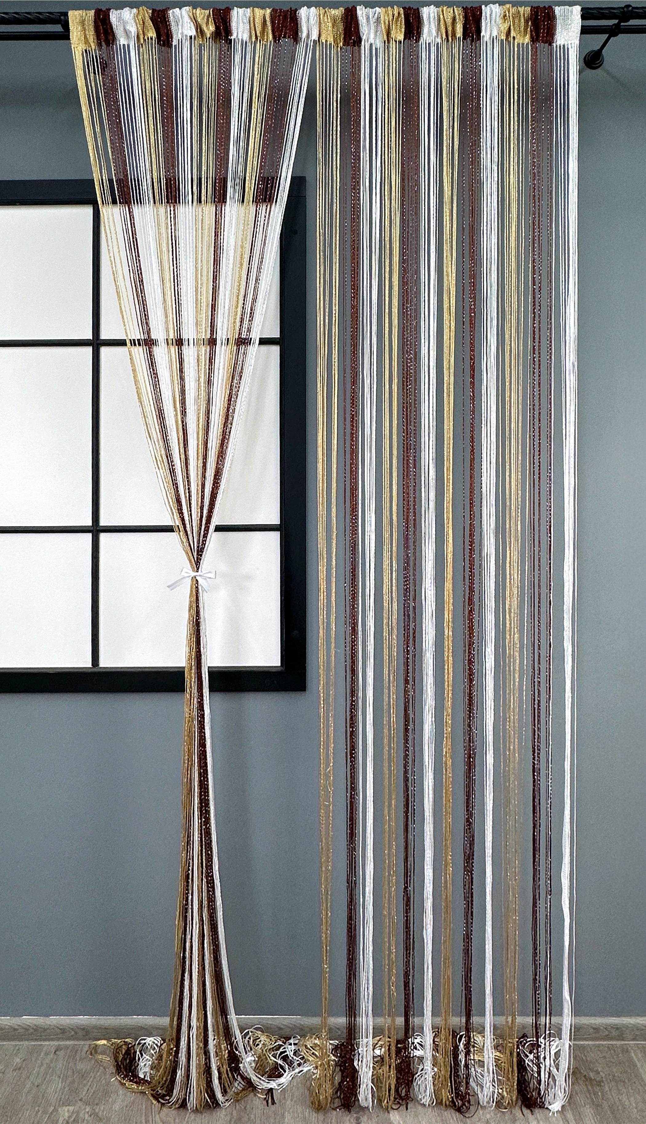 Штори-нитки з люрексом 300х300 см Бежевий/Коричневий/Білий (61-109)