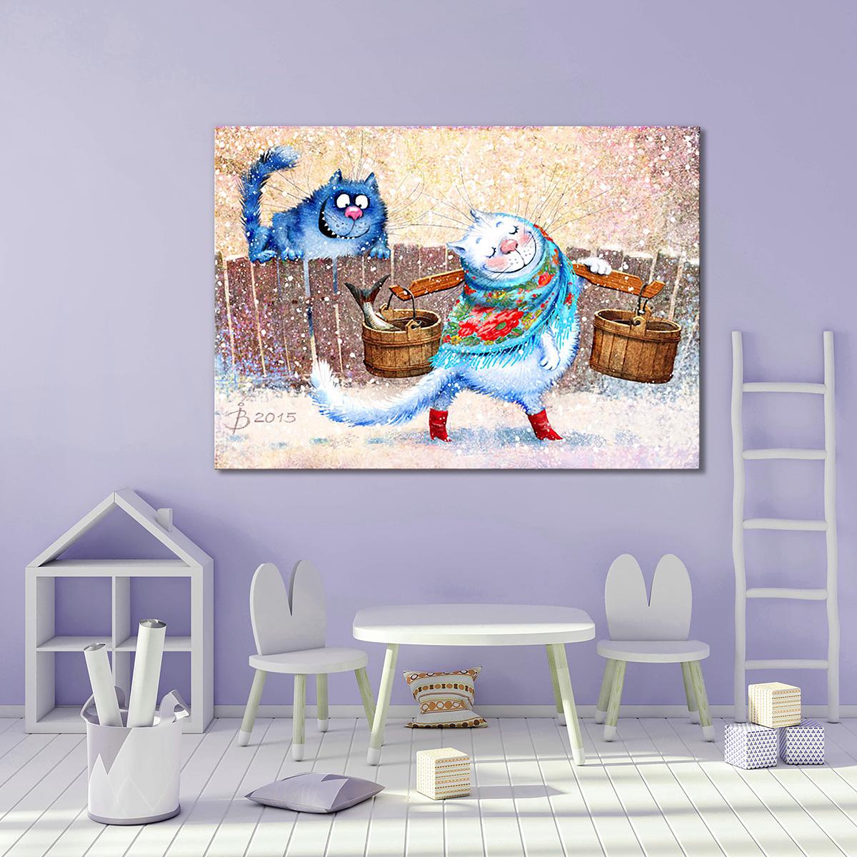 Модульная картина Кошечка с коромыслом 1 модуль 80x120 см