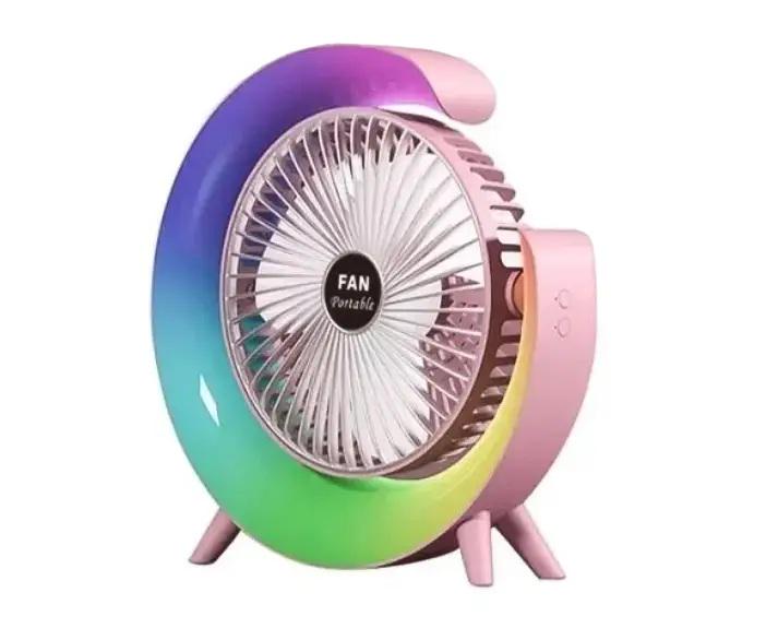 Вентилятор портативный настольный RGB подсветкой поворот 180° Pink (6a0edcbc)