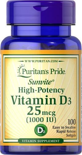 Витамин D Puritan's Pride Vitamin D3 25 mcg 1000 IU 100 капс. (15605)