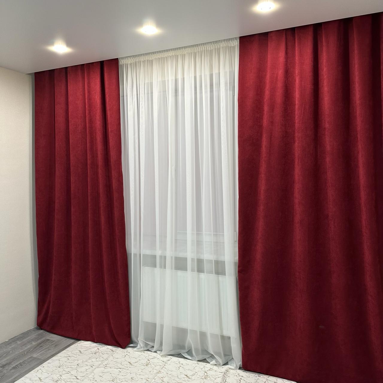 Комплект штор мікровелюр 2 шт. 1,5х2,7 м готові на шторній тасьмі 6 см Бордовий (petek-V510) - фото 9